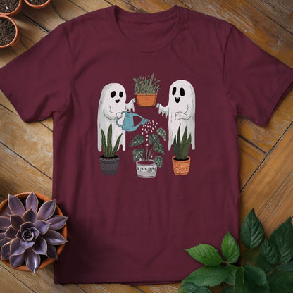 Ghosts Watering Plants Tee T-Shirt Maroon / S