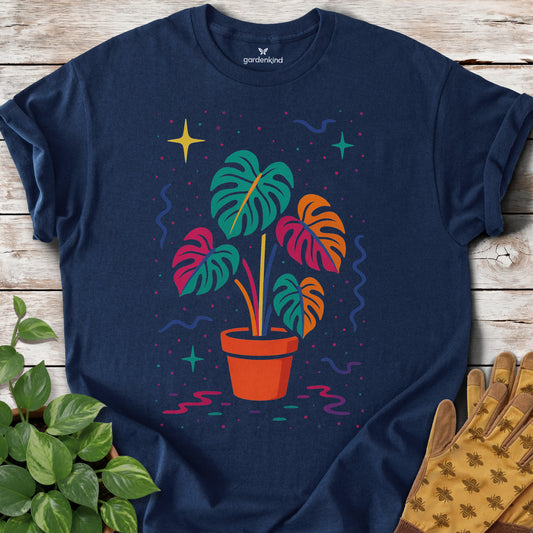 Groovy Monstera Tee, Navy