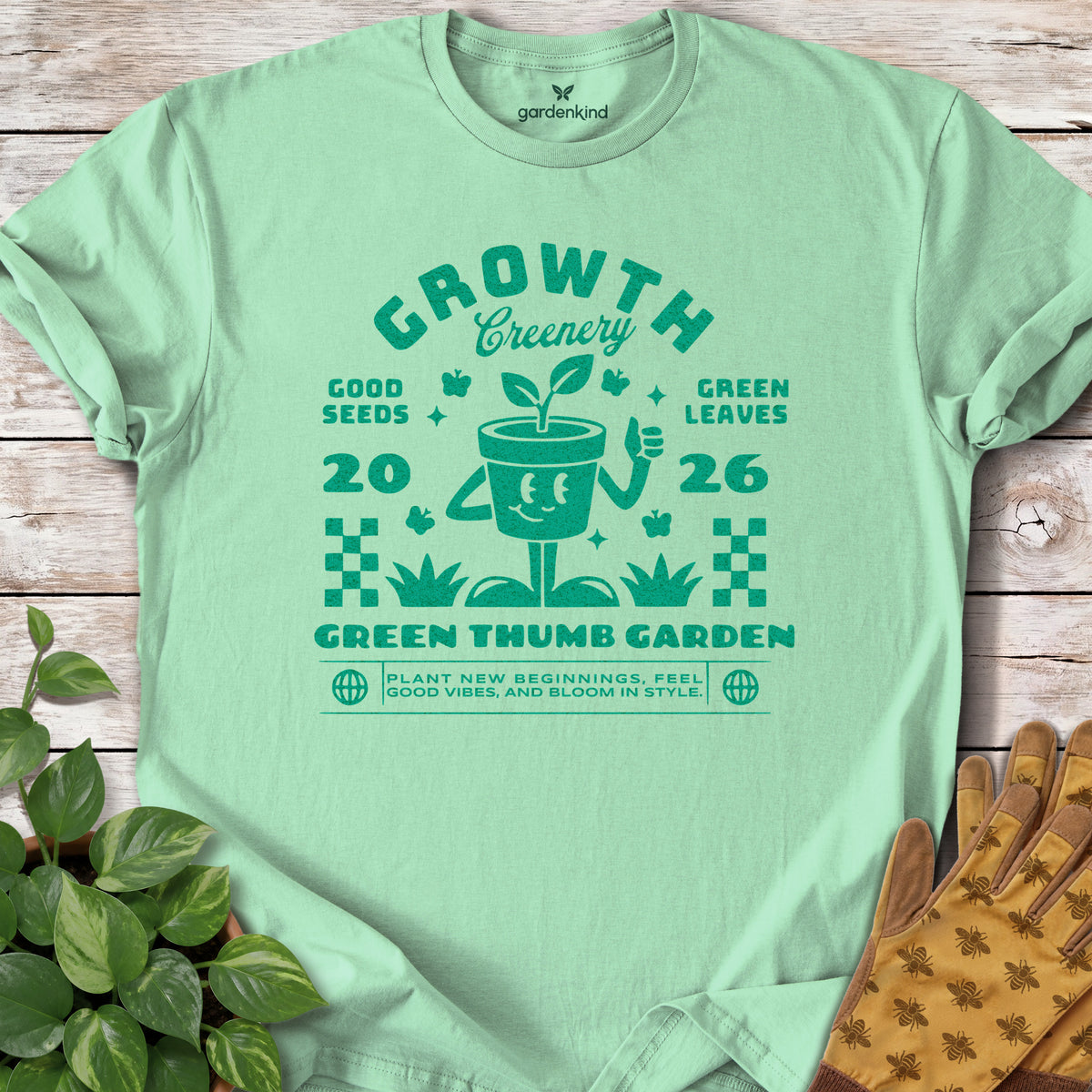 Growth Greenery Tee, Mint Green