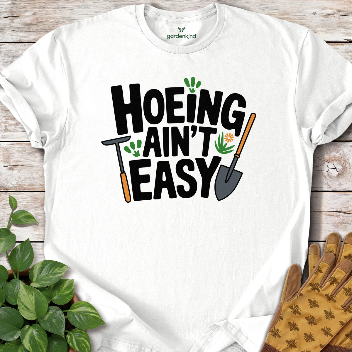 Hoeing Ain't Easy Teee, White