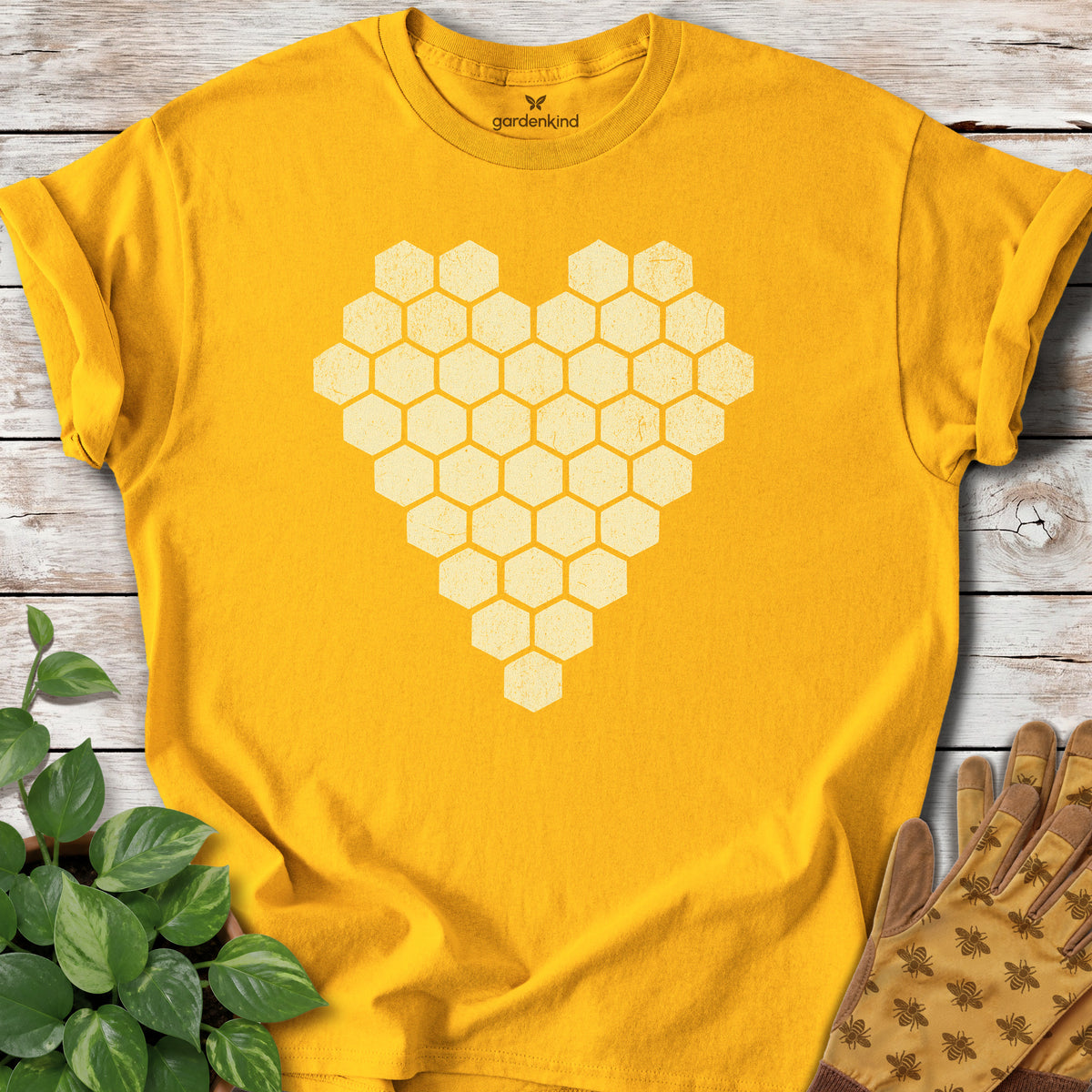 Honeycomb Heart Tee, Gold
