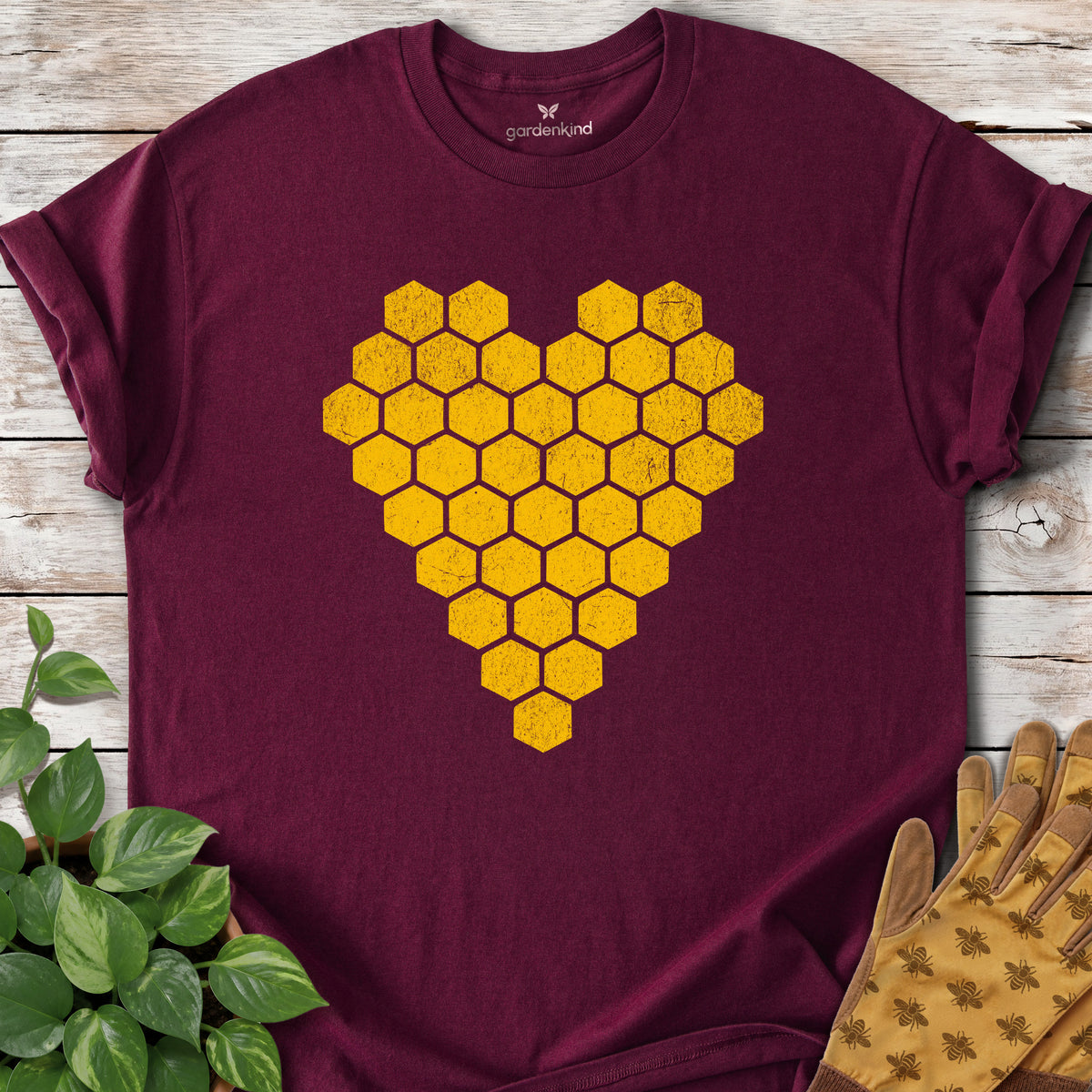 Honeycomb Heart Tee, Maroon