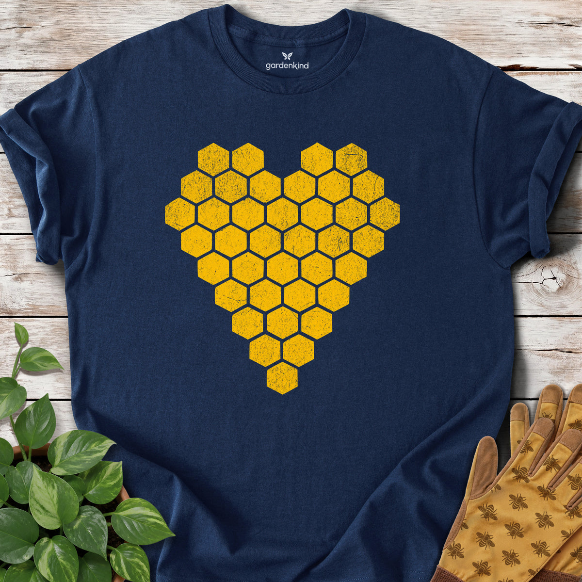 Honeycomb Heart Tee, Navy