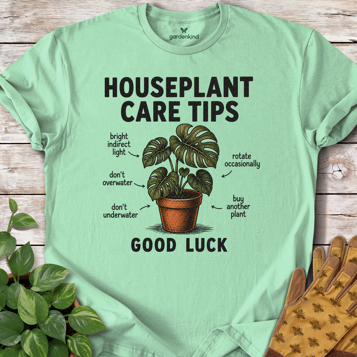 Houseplant Care Tips Tee, Mint Green