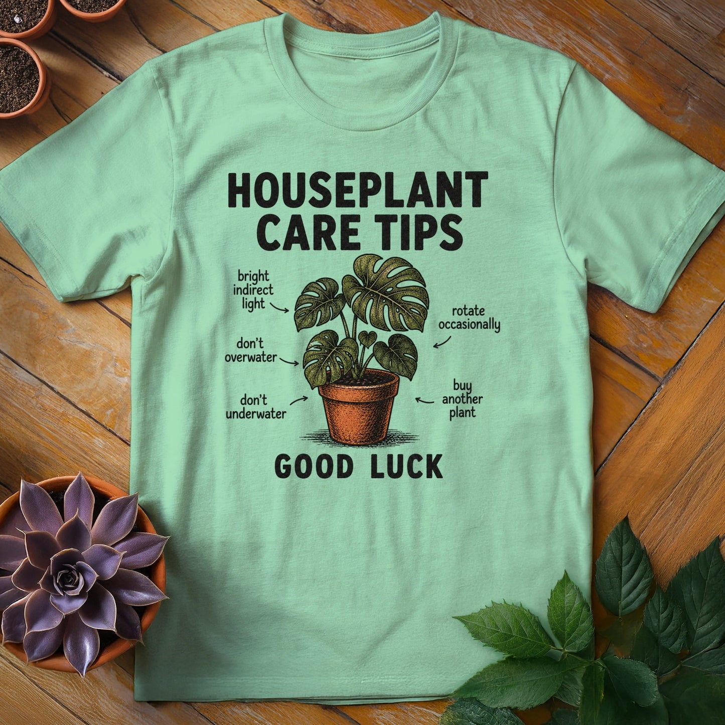 Houseplant Care Tips Tee T-Shirt Mint Green / S