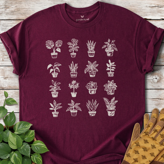 Houseplant Grid Tee, Maroon