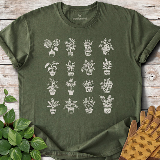 Houseplant Grid Tee, Military Green