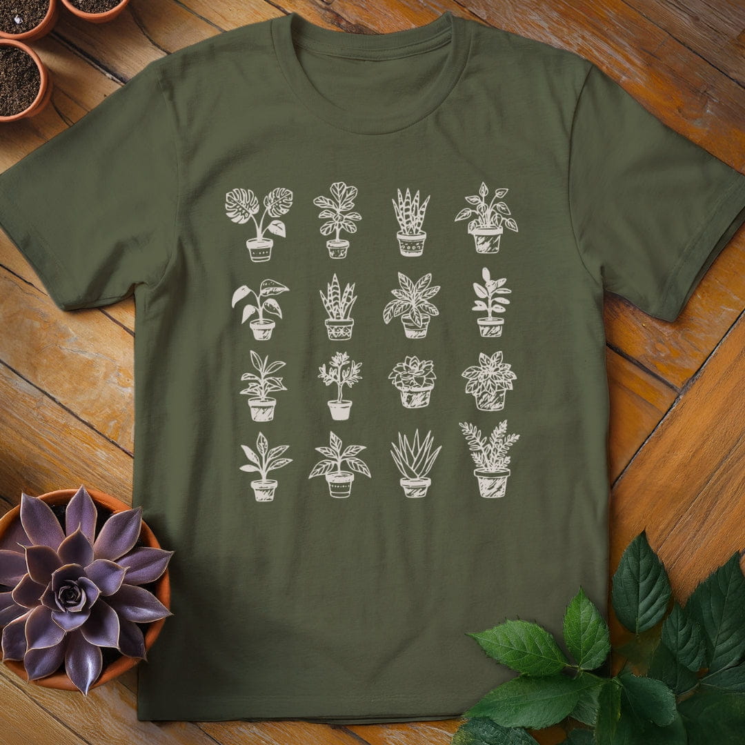 Houseplant Grid Tee T-Shirt Military Green / S