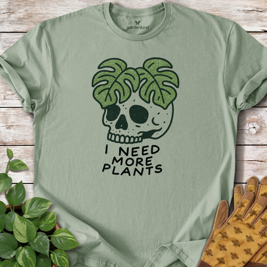I Need More Plants Skull Tee, Sage