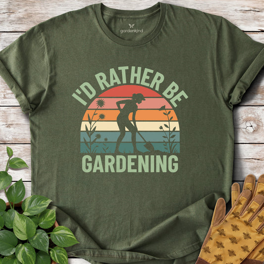 I'd Rather Be Gardening Sunset Tee, Military Green