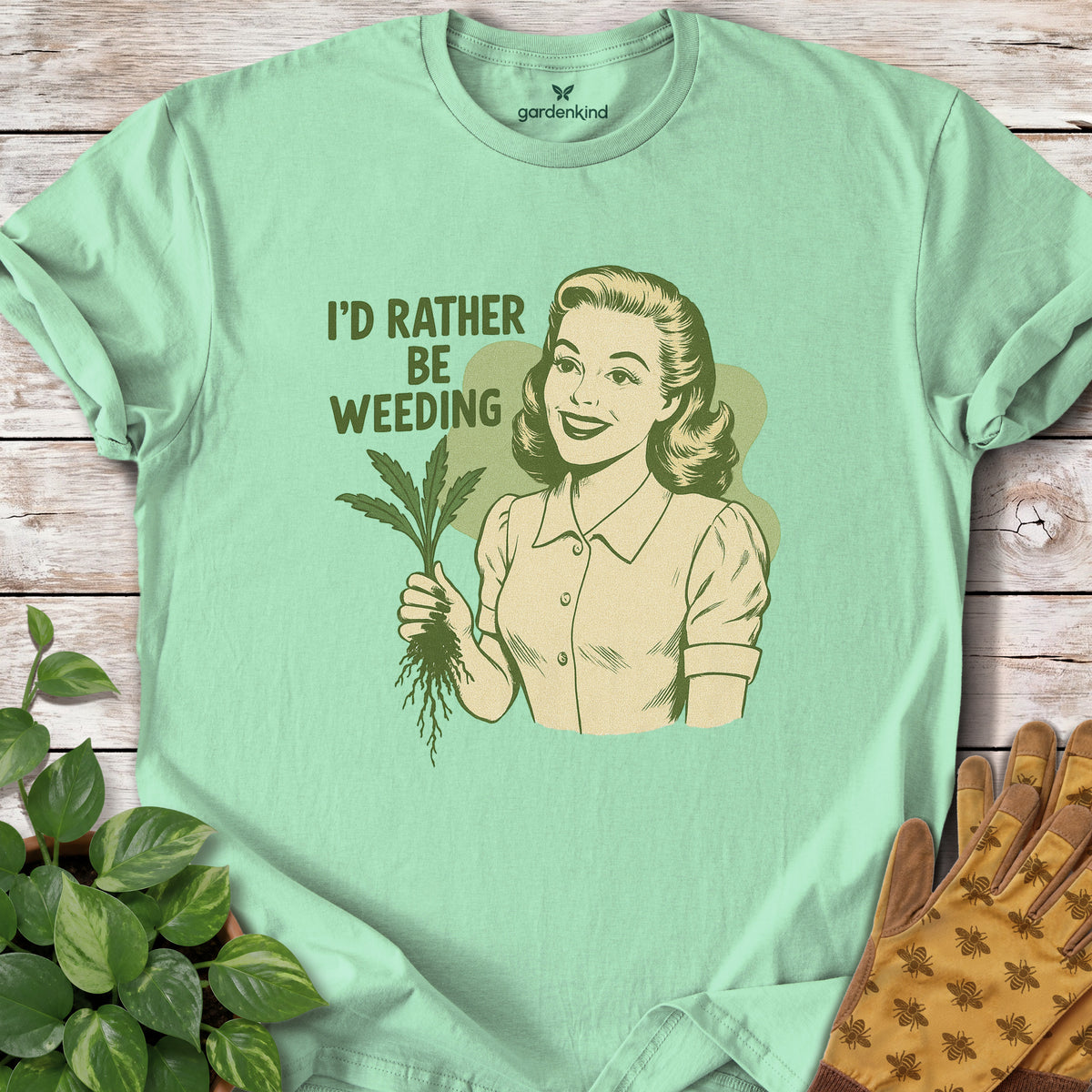 I'd Rather Be Weeding Tee, Mint Green