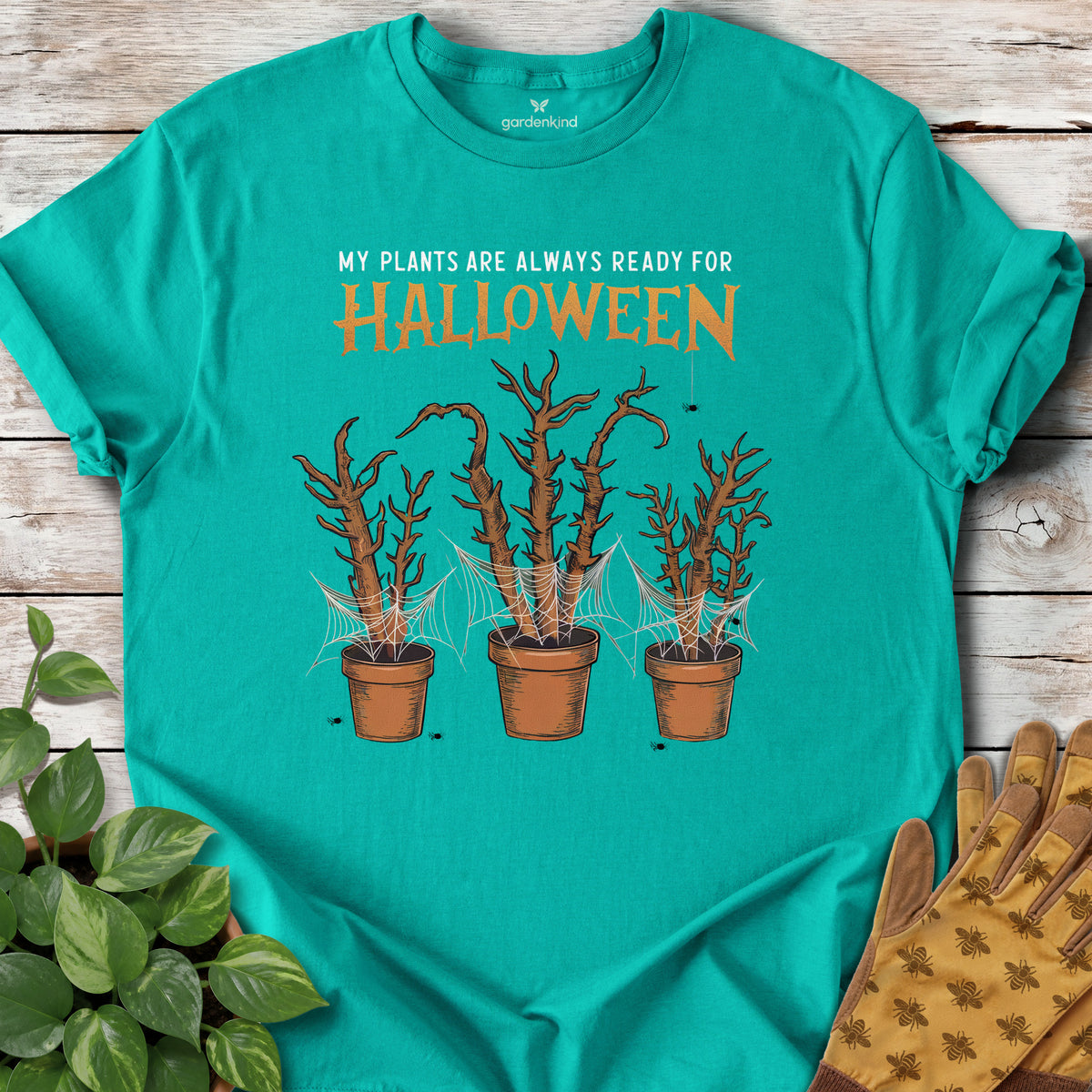 My Plants Are Always Ready for Halloween Tee, Jade Dome