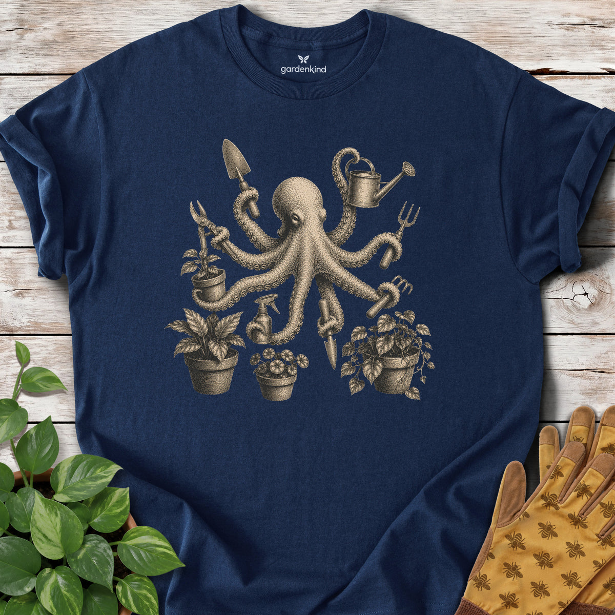 Octopus Gardener Tee, Navy