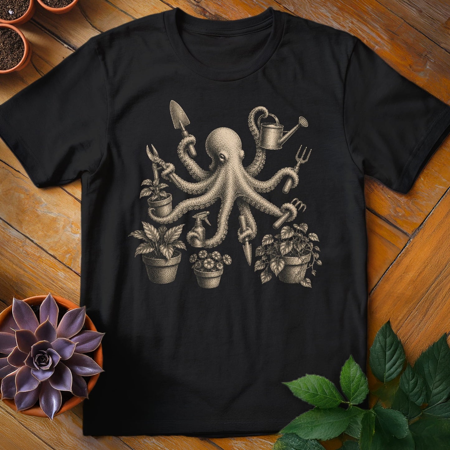 Octopus Gardener Tee T-Shirt Black / S