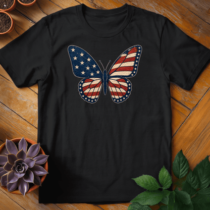 Patriotic Butterfly Tee T-Shirt Black / S