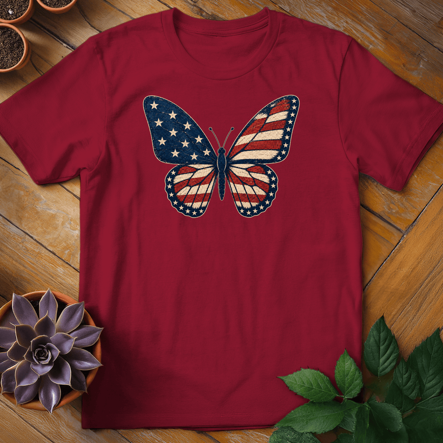 Patriotic Butterfly Tee T-Shirt Cardinal Red / S