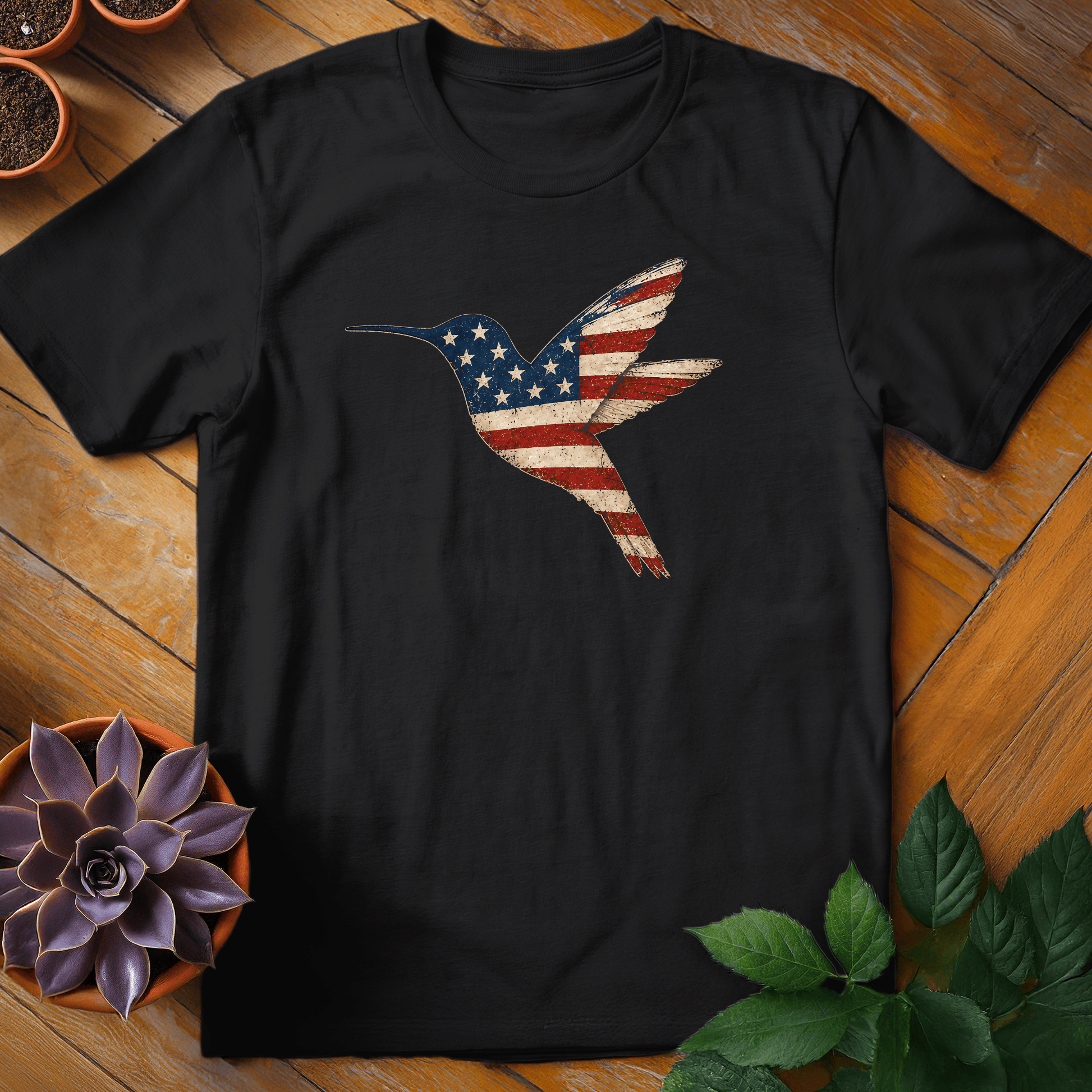 Patriotic Hummingbird Tee T-Shirt Black / S