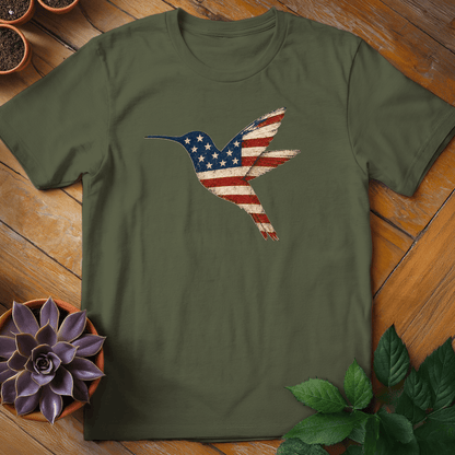 Patriotic Hummingbird Tee T-Shirt Military Green / S