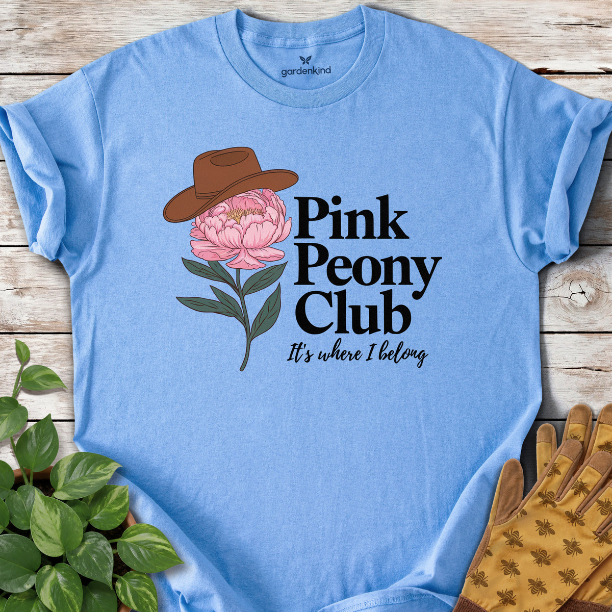 Pink Peony Club Tee, Carolina Blue