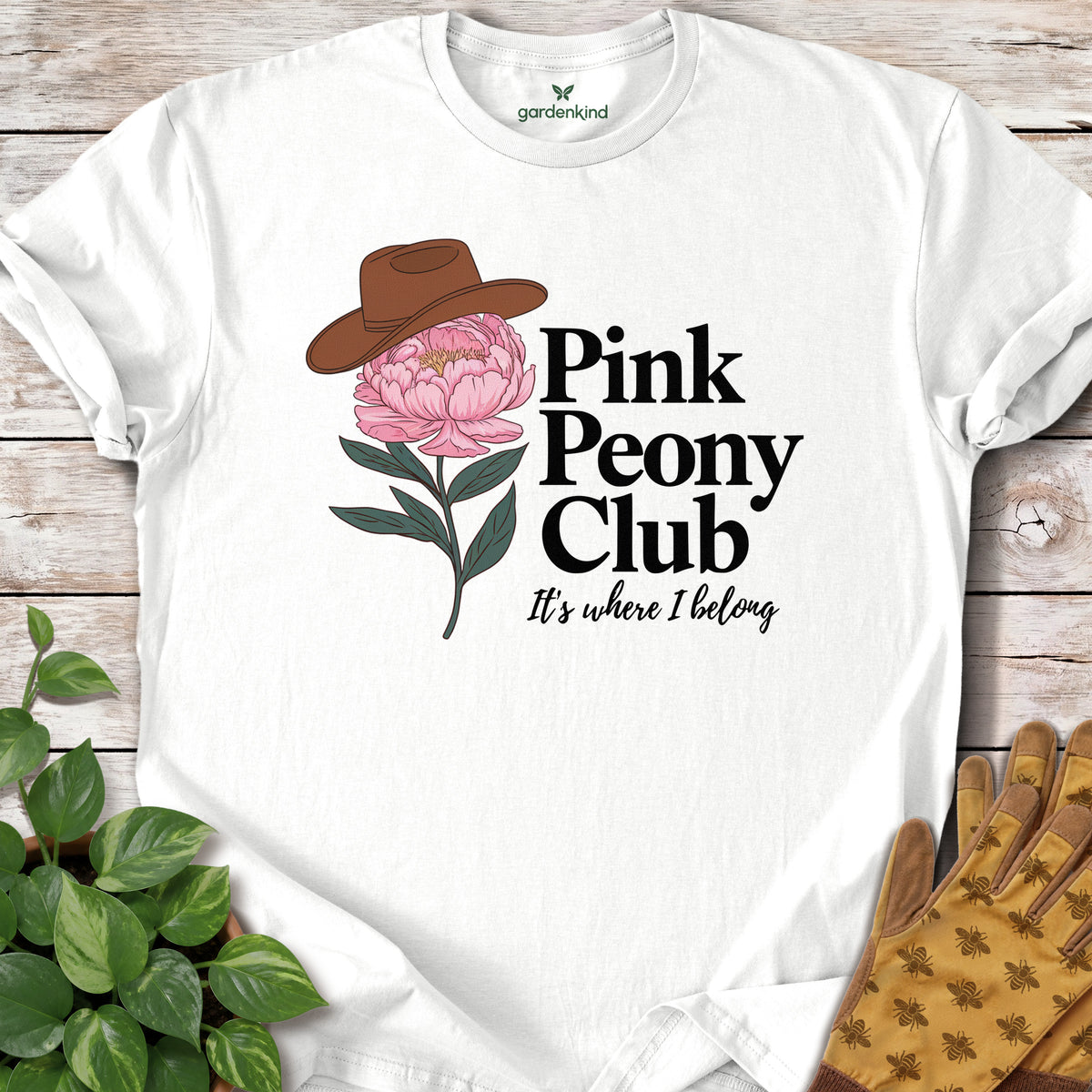Pink Peony Club Tee, White