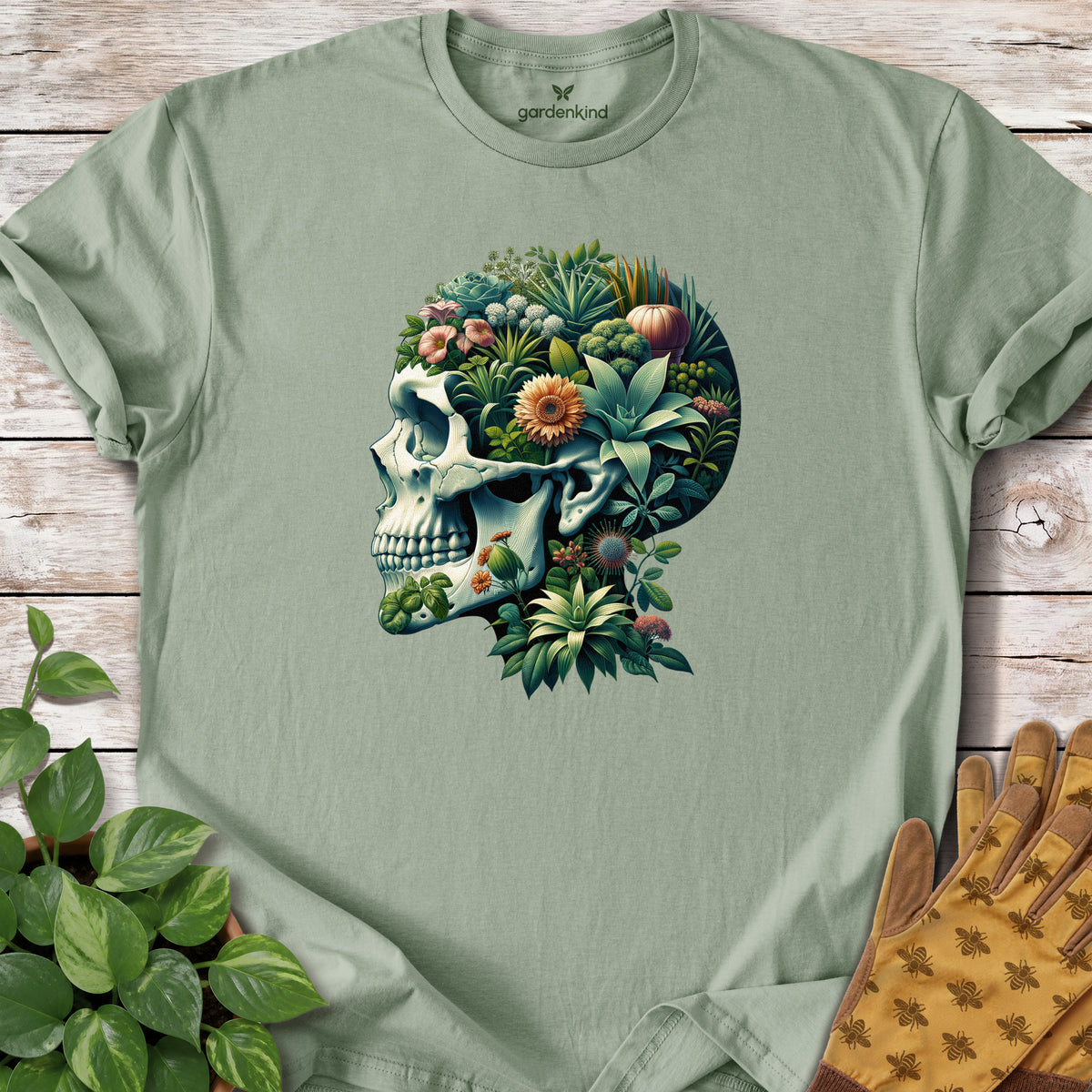 Plant Skull Tee, Sage