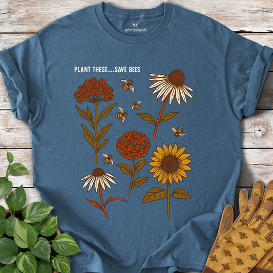 Plant These...Save Bees Tee, Indigo Blue