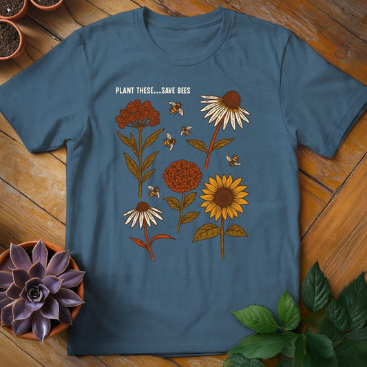 Plant These...Save Bees Tee T-Shirt Indigo Blue / S