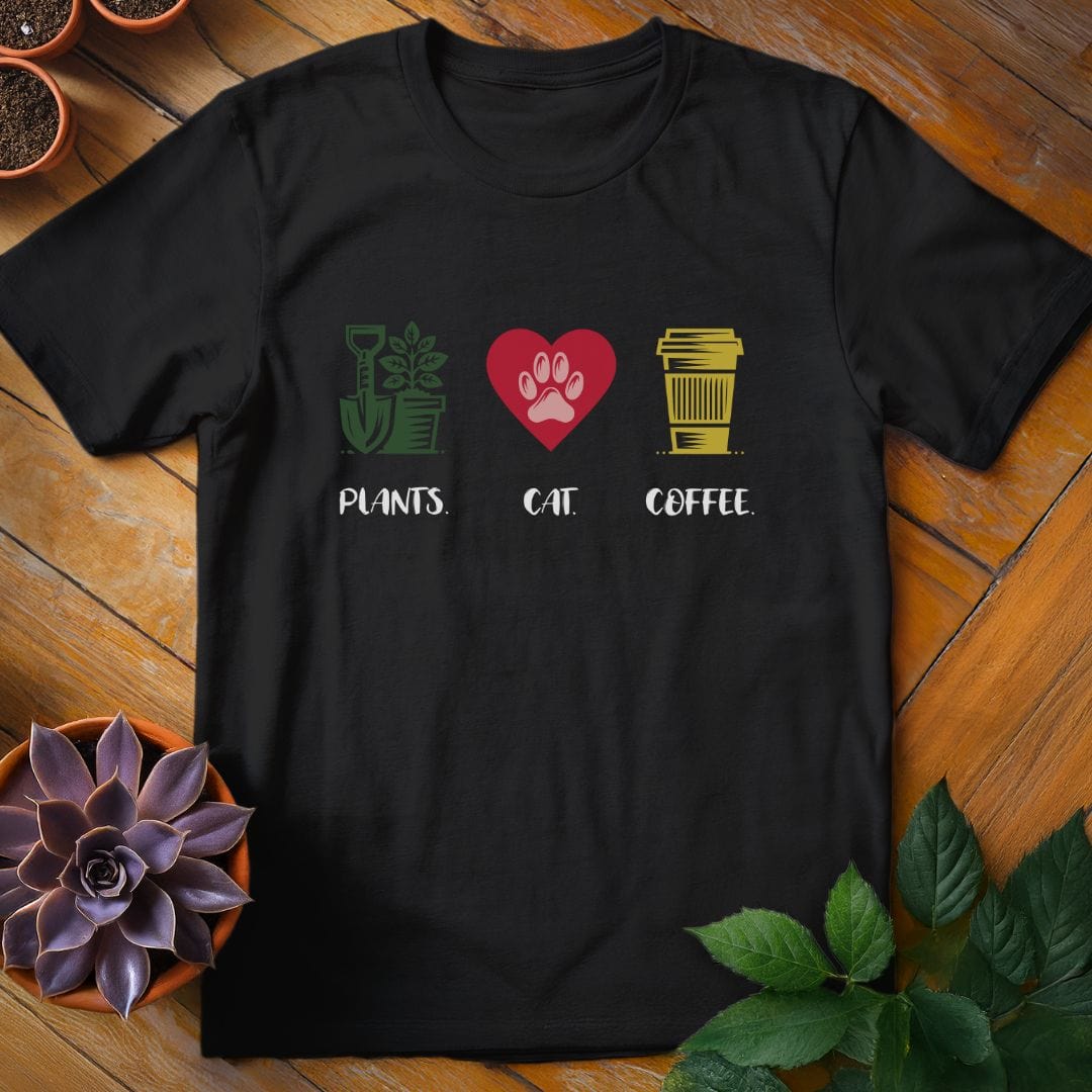Plants. Cat. Coffee. Tee T-Shirt Black / S