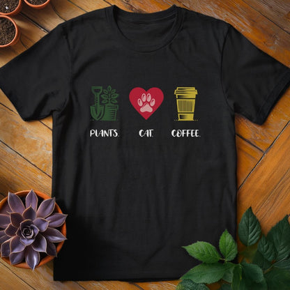 Plants. Cat. Coffee. Tee T-Shirt Black / S