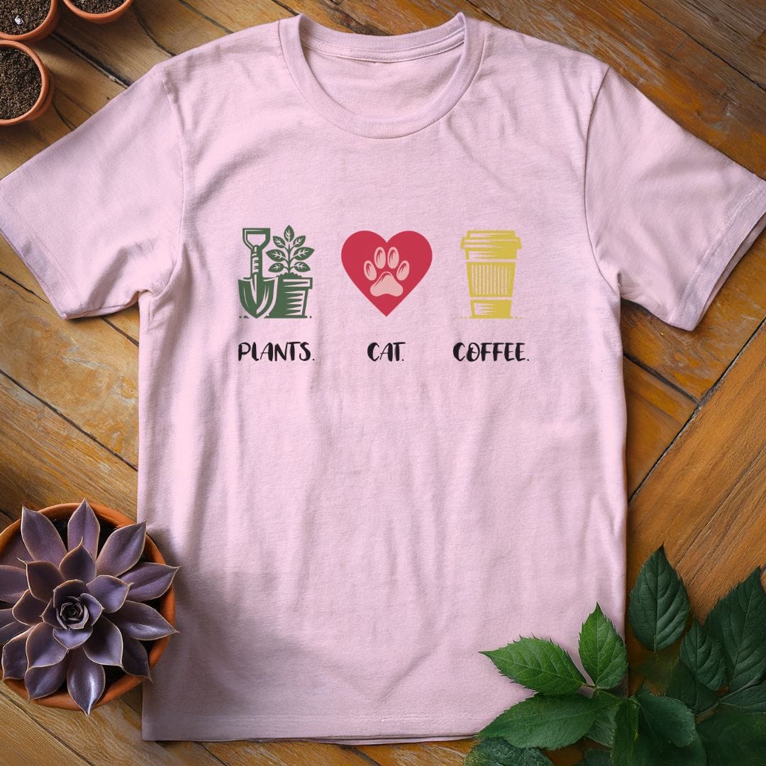 Plants. Cat. Coffee. Tee T-Shirt Light Pink / S