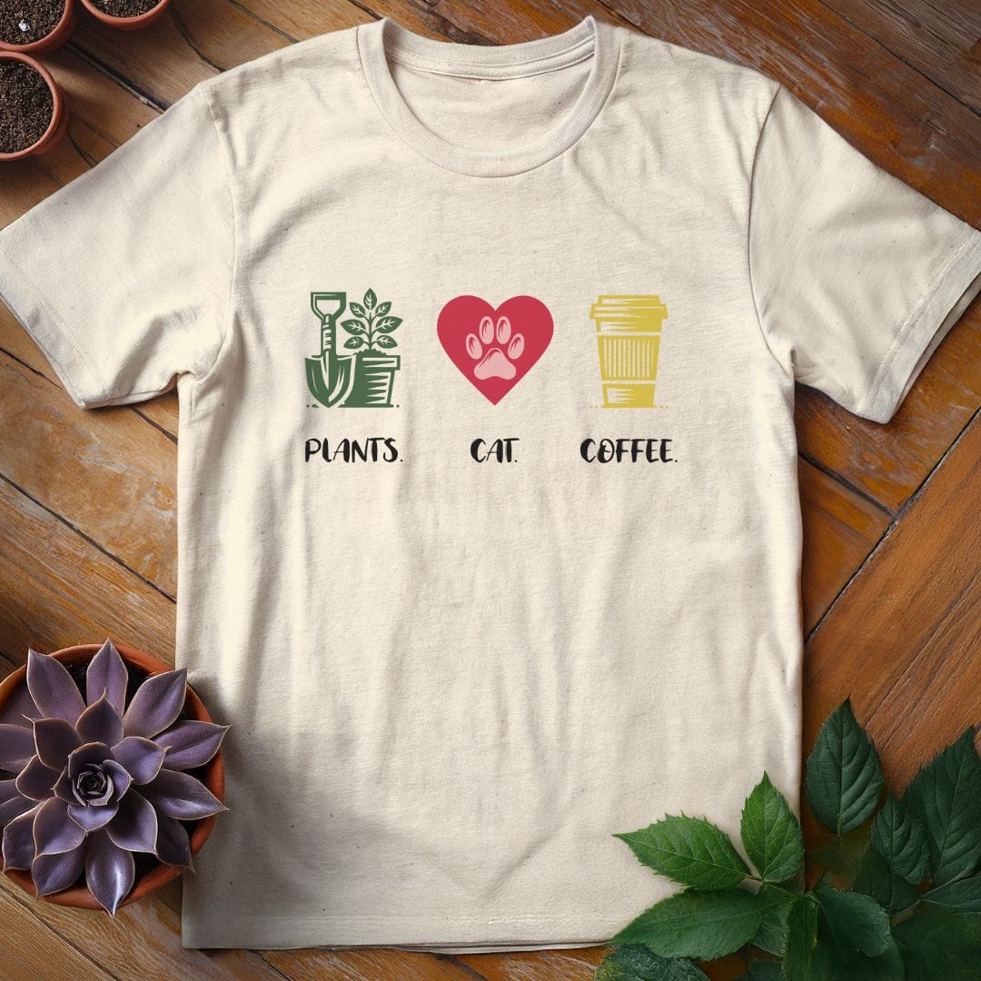 Plants. Cat. Coffee. Tee T-Shirt Natural / S