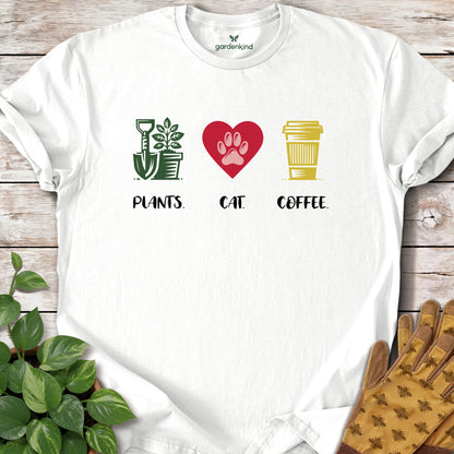 Plants. Cat. Coffee. Tee, White