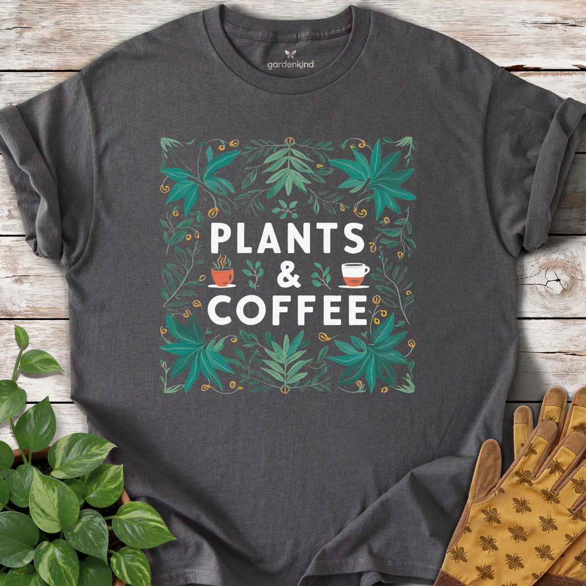Plants & Coffee Tee, Charcoal