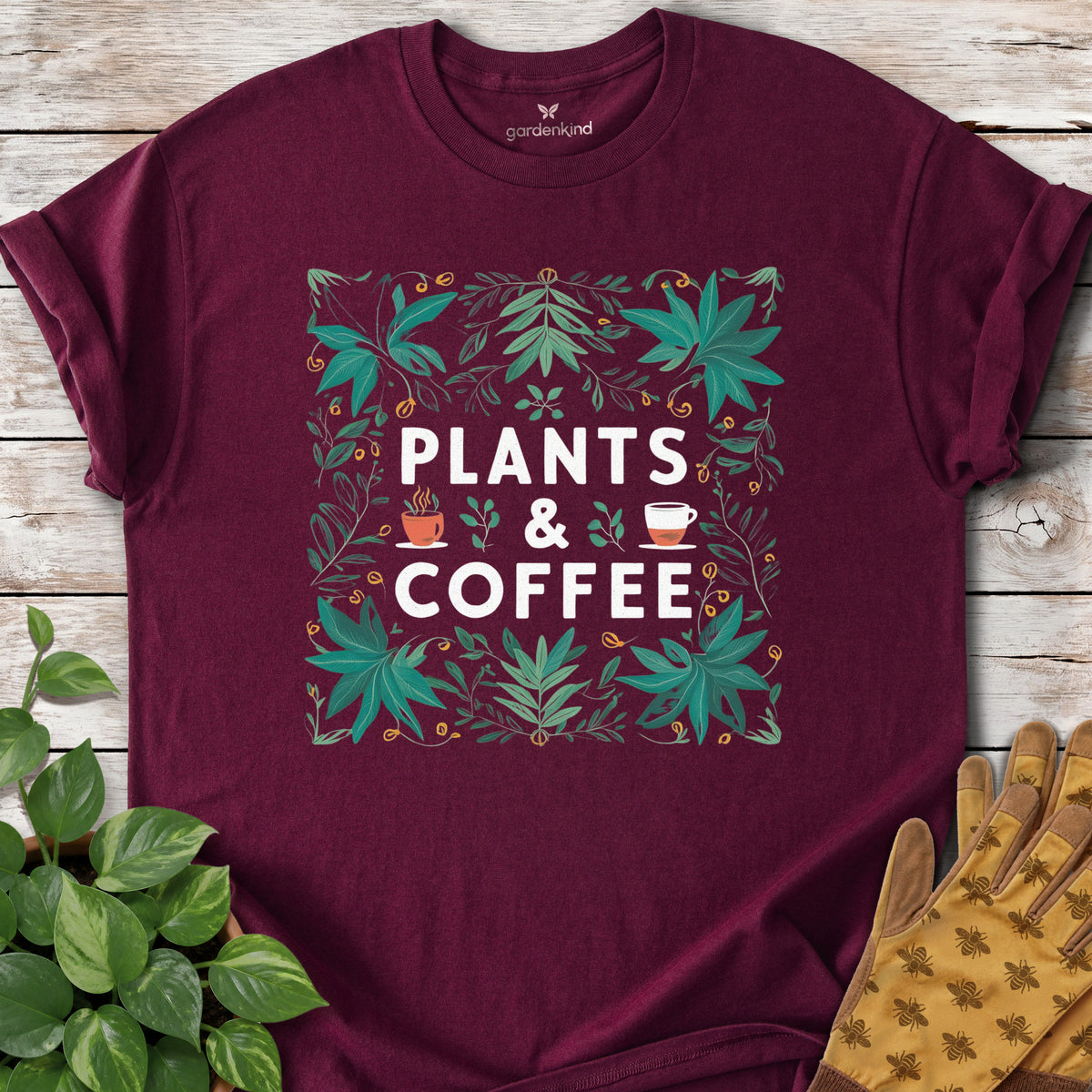Plants & Coffee Tee, Maroon