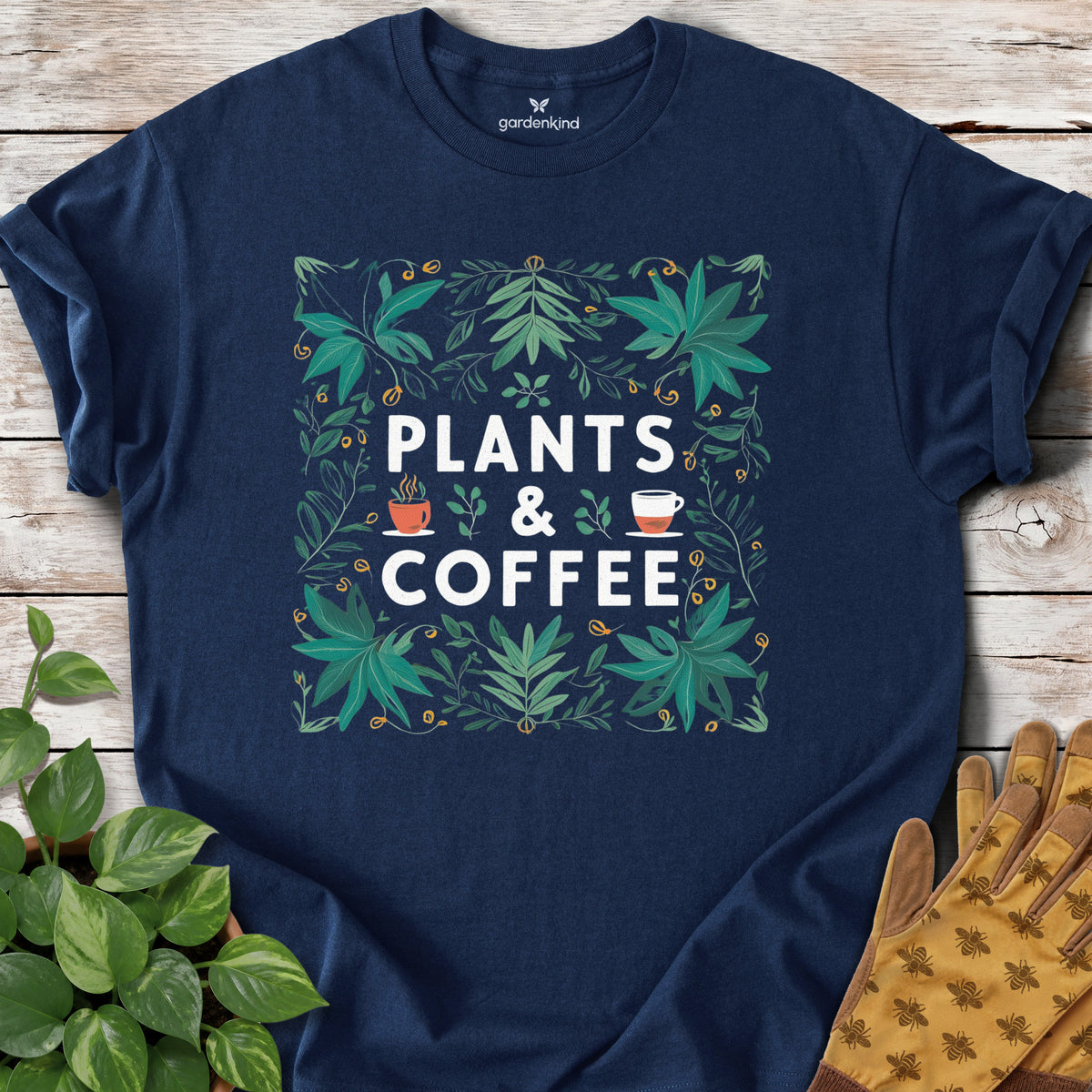 Plants & Coffee Tee, Navy