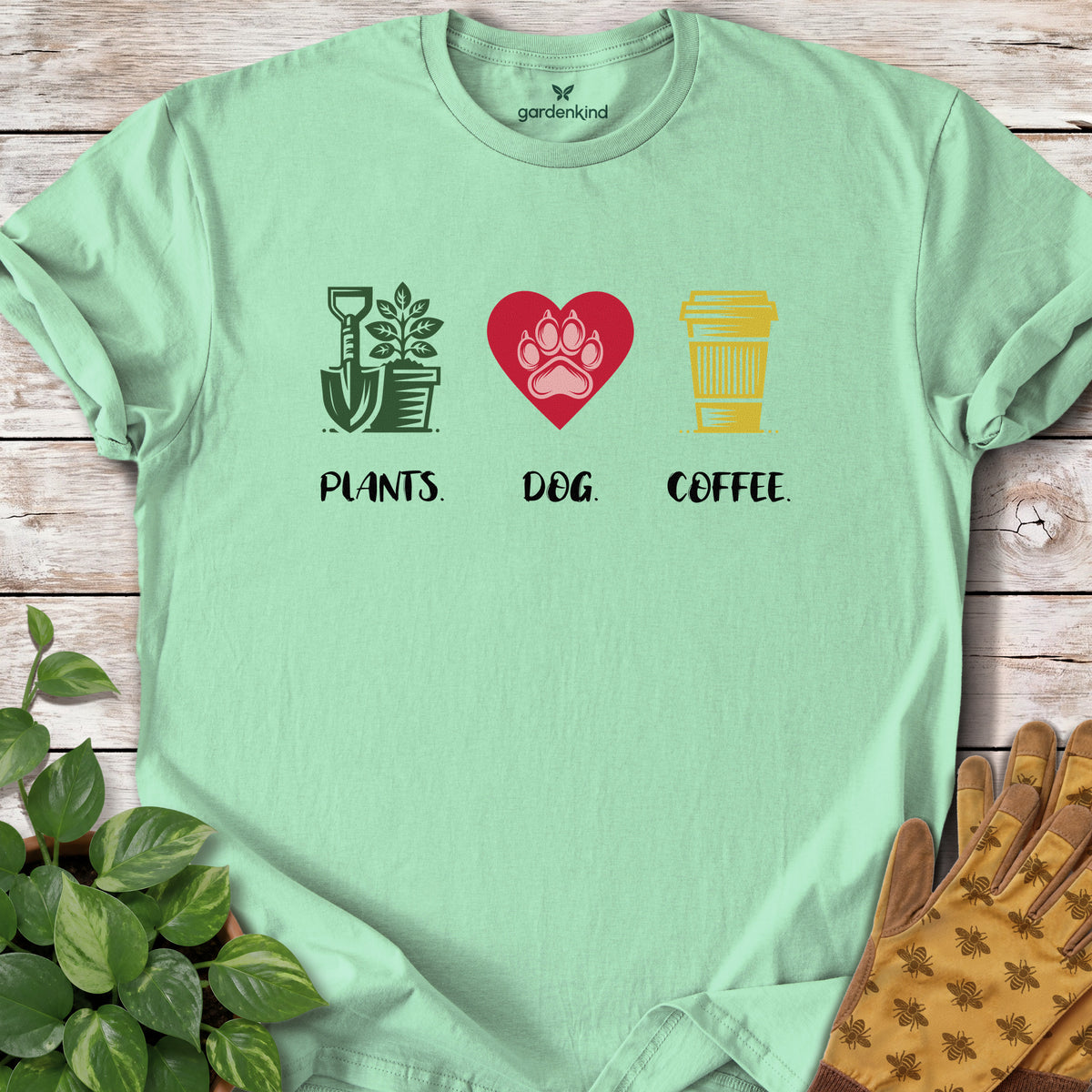Plants. Dog. Coffee. Tee, Mint Green