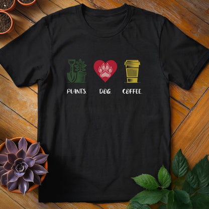 Plants. Dog. Coffee. Tee T-Shirt Black / S