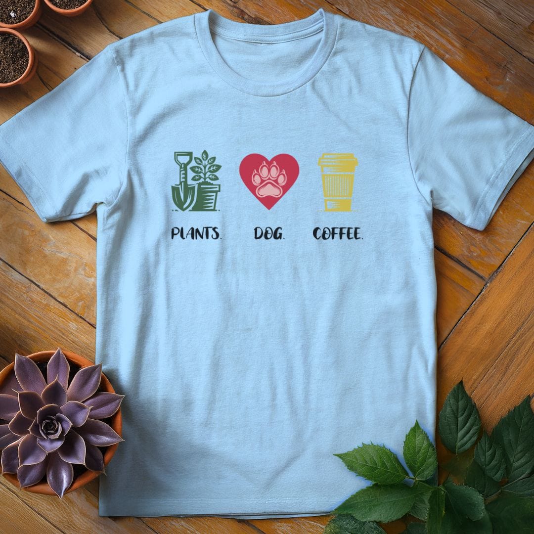 Plants. Dog. Coffee. Tee T-Shirt Light Blue / S