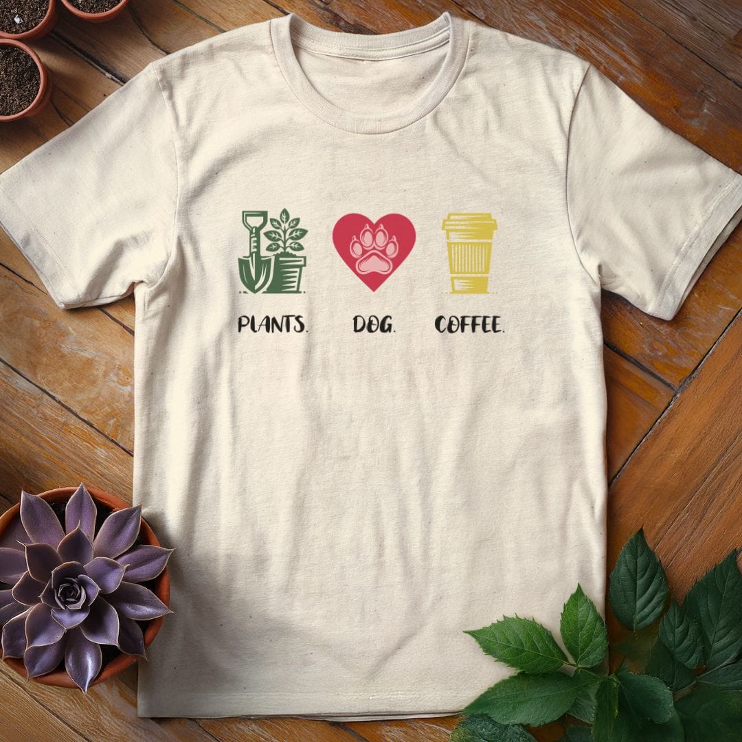 Plants. Dog. Coffee. Tee T-Shirt Natural / S