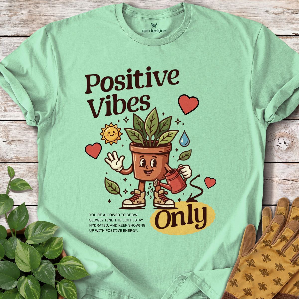 Positive Vibes Only Tee, Mint Green