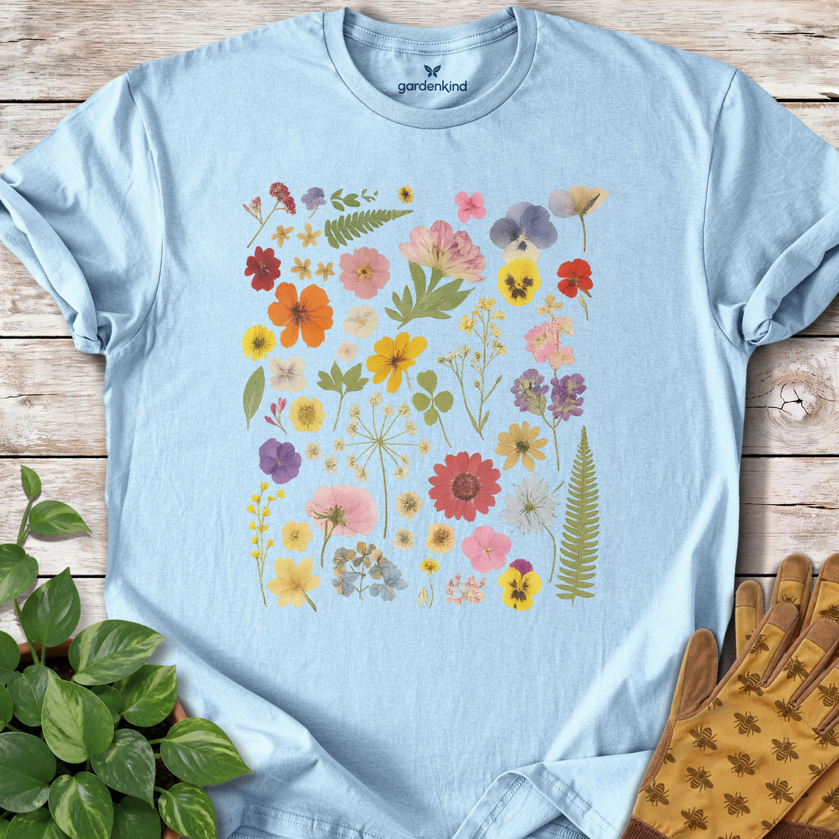 Pressed Flowers Tee, Light Blue