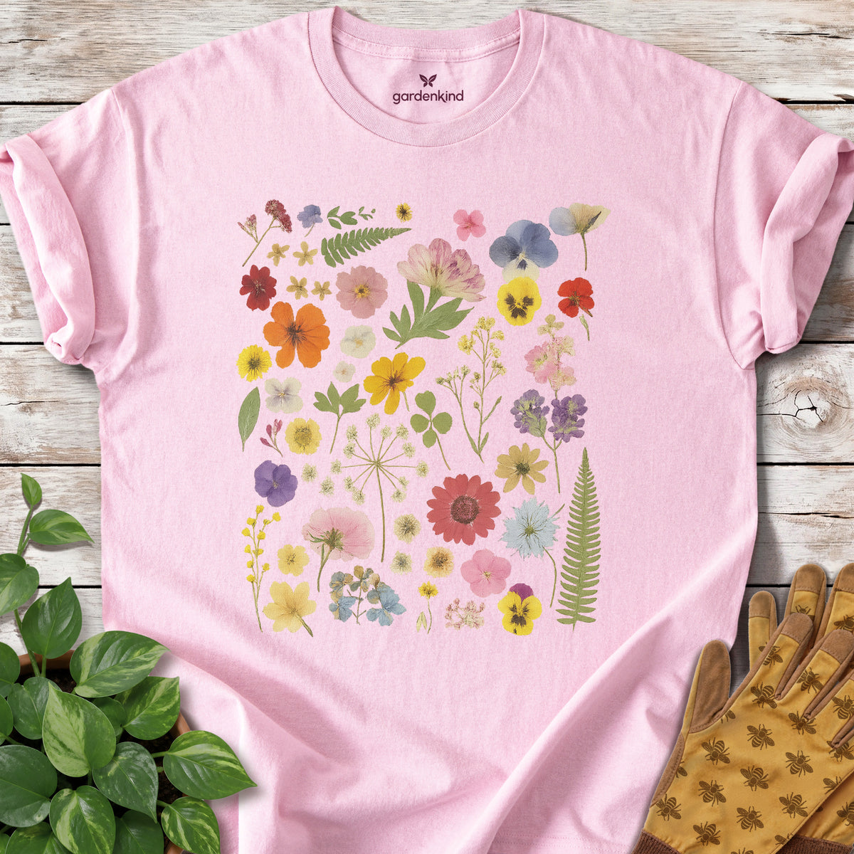Pressed Flowers Tee, Light Pink