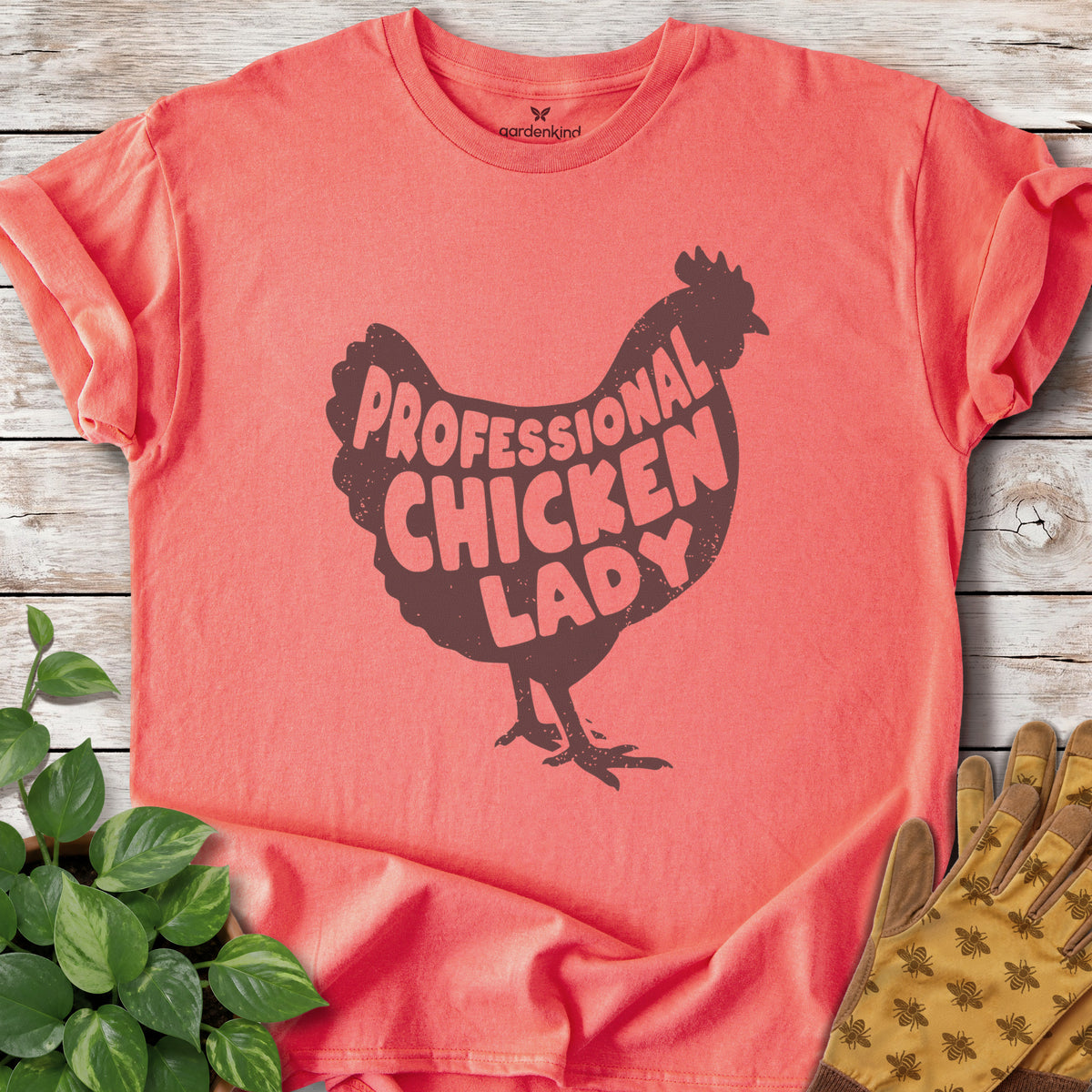 Professional Chicken Lady Tee, Coral Silk