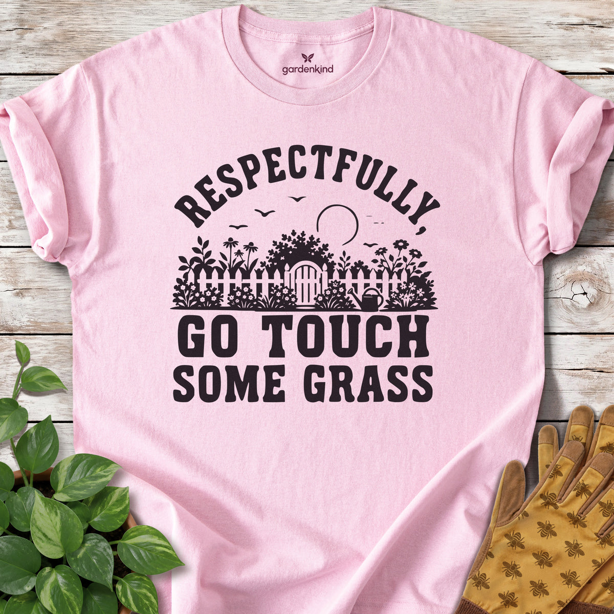 Respectfully, Go Touch Some Grass Tee, Light Pink