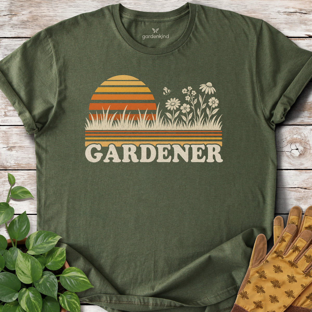 Retro Gardener Tee, Military Green