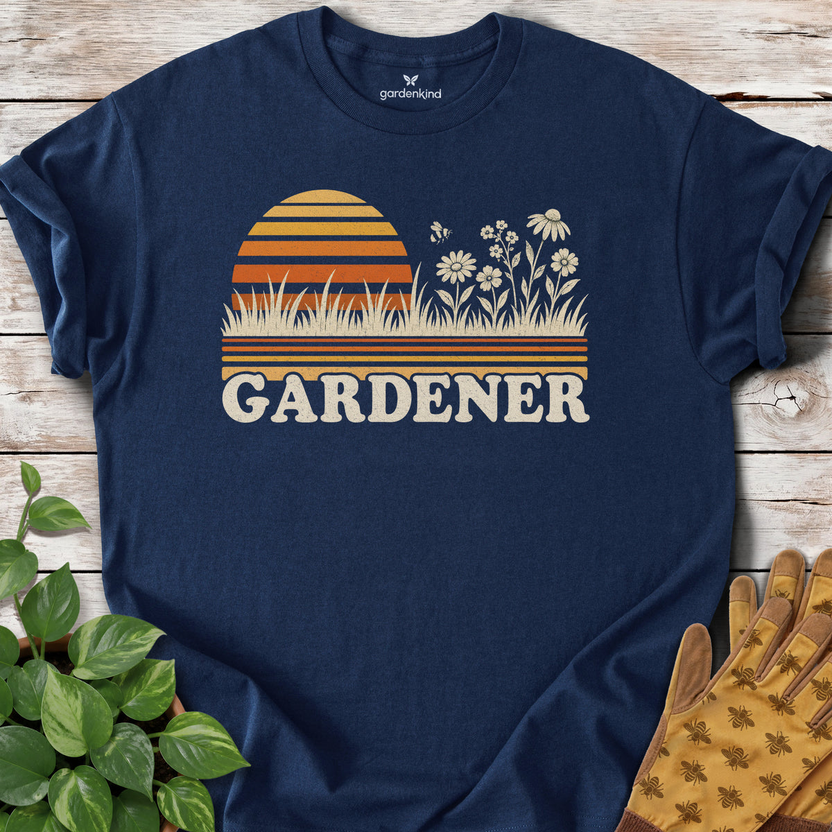 Retro Gardener Tee, Navy