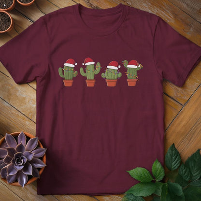 Santa Hat Cacti Tee T-Shirt Maroon / S