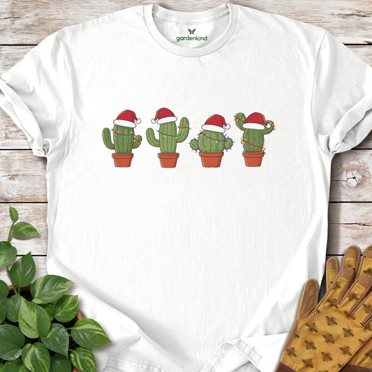 Santa Hat Cacti Tee, White