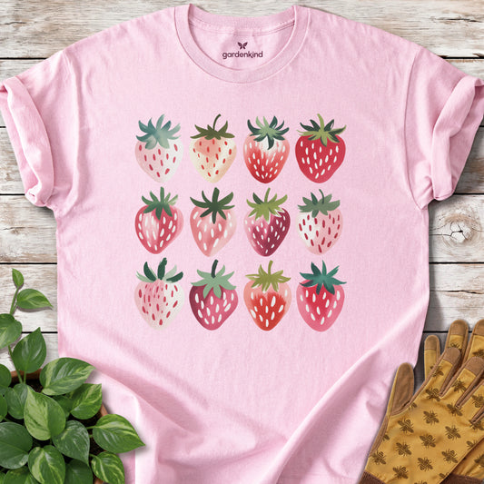Strawberries Tee, Light Pink