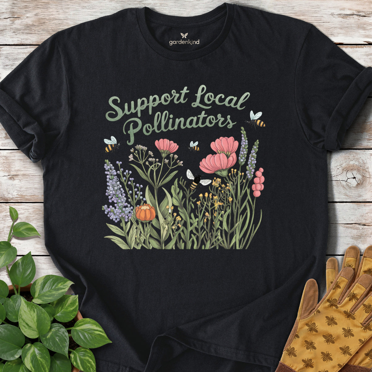 Support Pollinators Tee, Black